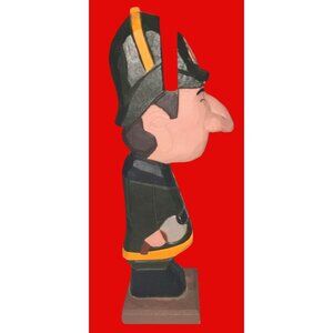 Hand-Carved Wooden Firefighter Figurine Peepers Holds Glasses Kitsch Unique Gift